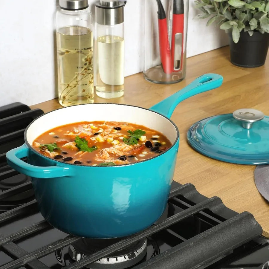 Heavy Duty Enameled Cast Iron Nonstick Saucepan With Lid