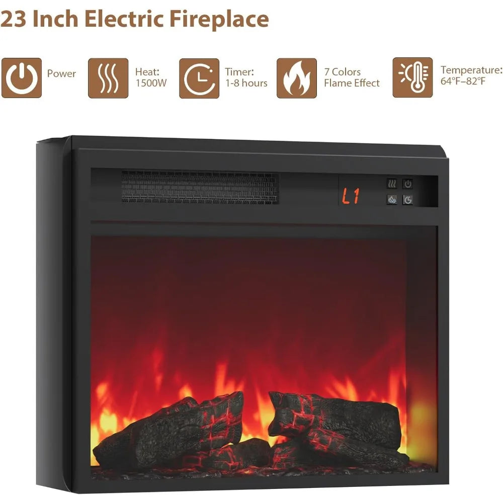 Electric Fireplace TV Stand Modern Farmhouse Entertainment Center Glass Cabinet