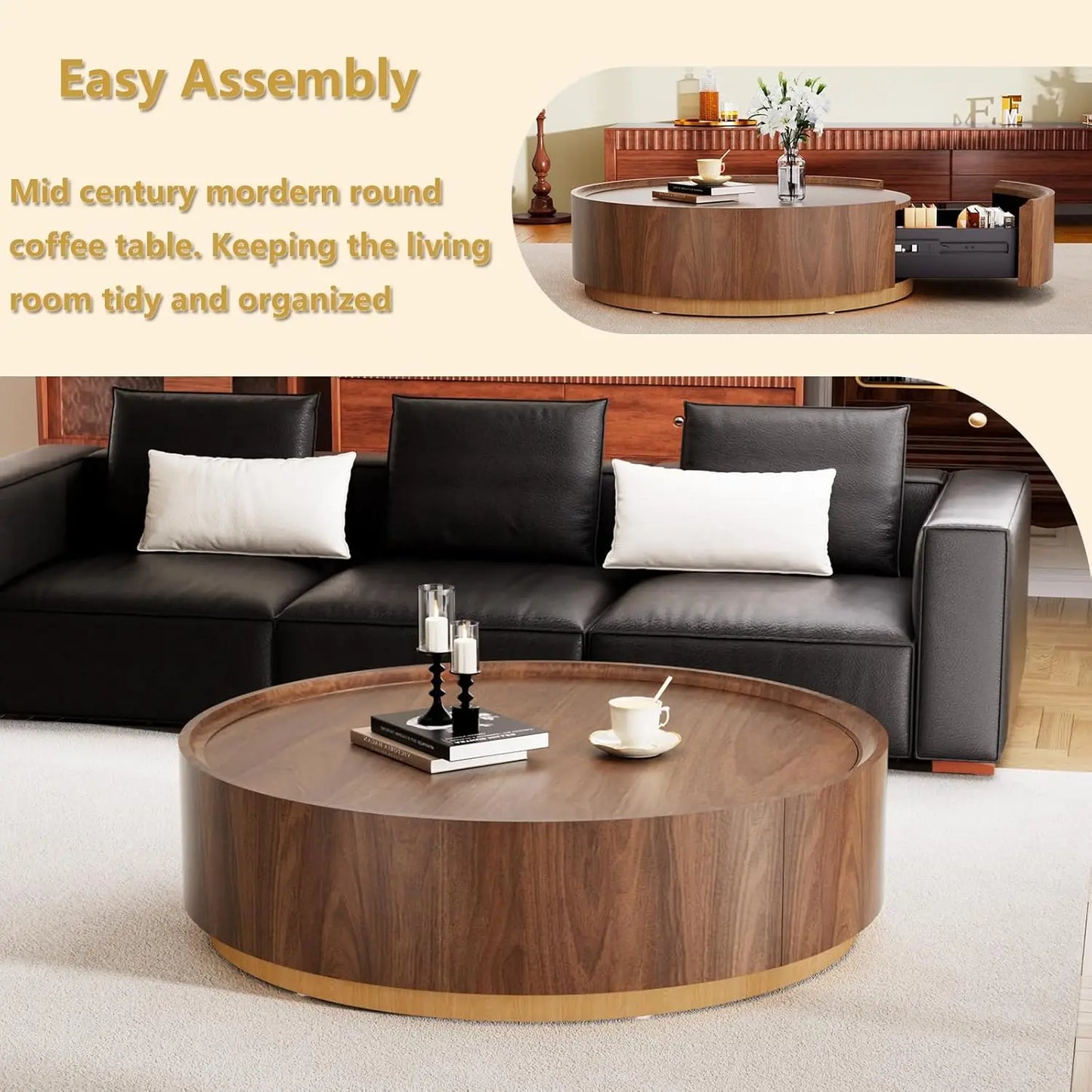 Guohe Vintage Round Coffee Table With Storage Drawer