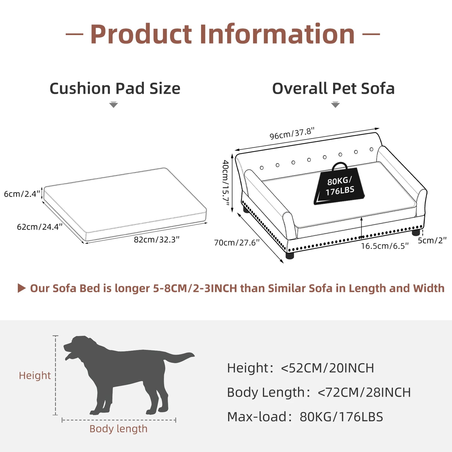 Bingopaw Elevated Microfiber Leather Dog Sofa With Removable Cushion