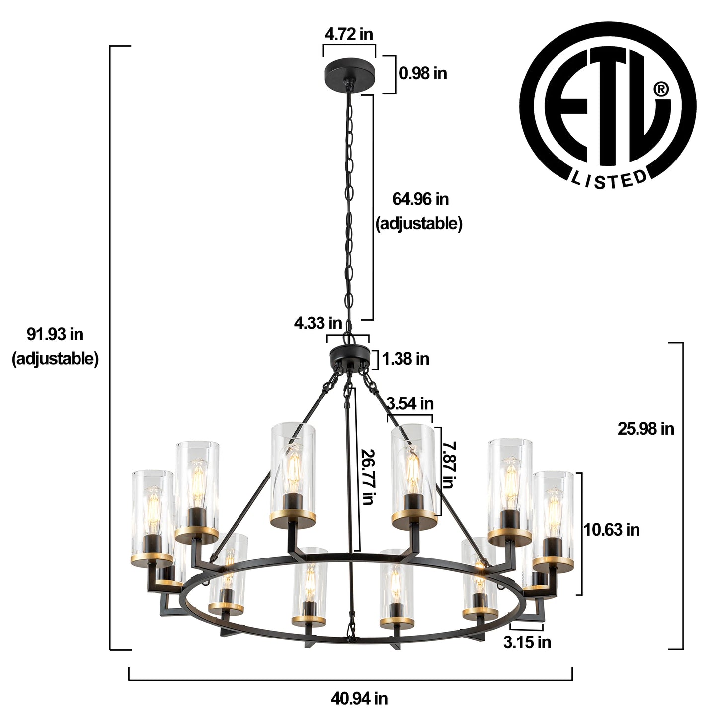 Glass Chandelier Twelve Lights Rustic Design Living Room Foyer Decor