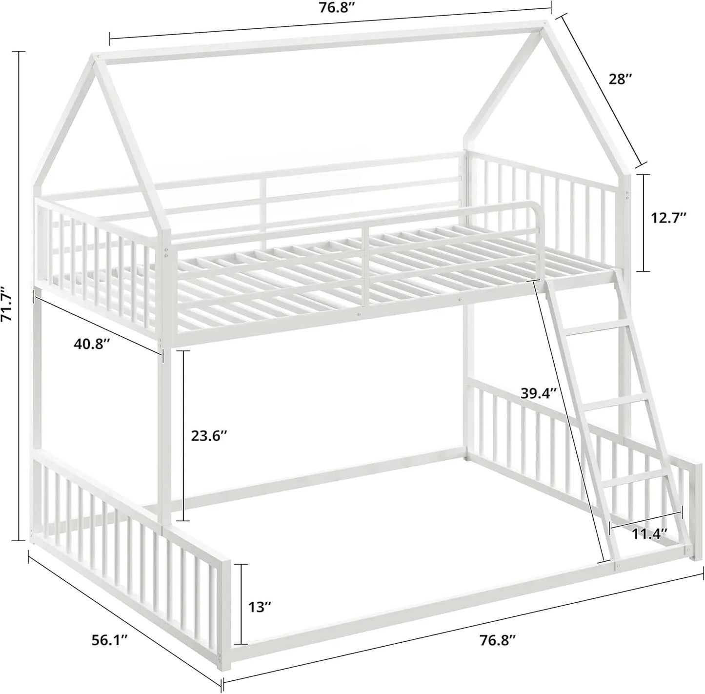 LIKIMIO Twin Over Full Bunk Bed With Metal Slats System