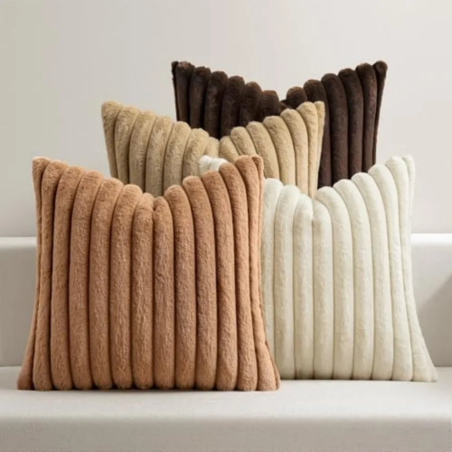 Faux Fur Plush Premium Pillowcases Set of 4 for Sofa