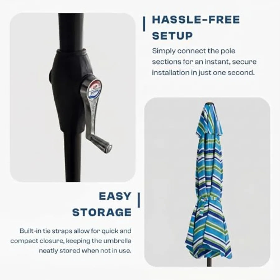 Patio Market Umbrella With Push Button Tilt Crank 6 Fiberglass Ribs UPF50 Plus