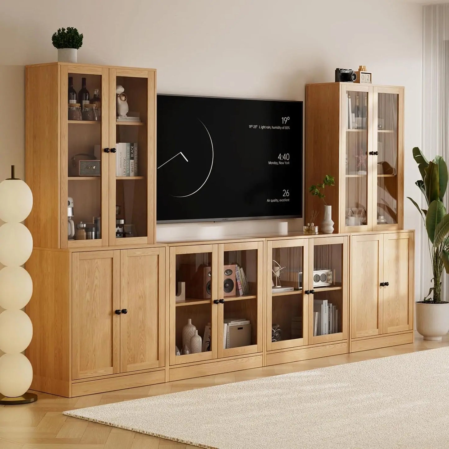 Modular TV Stand With Glass Doors And Bookcases Entertainment Center