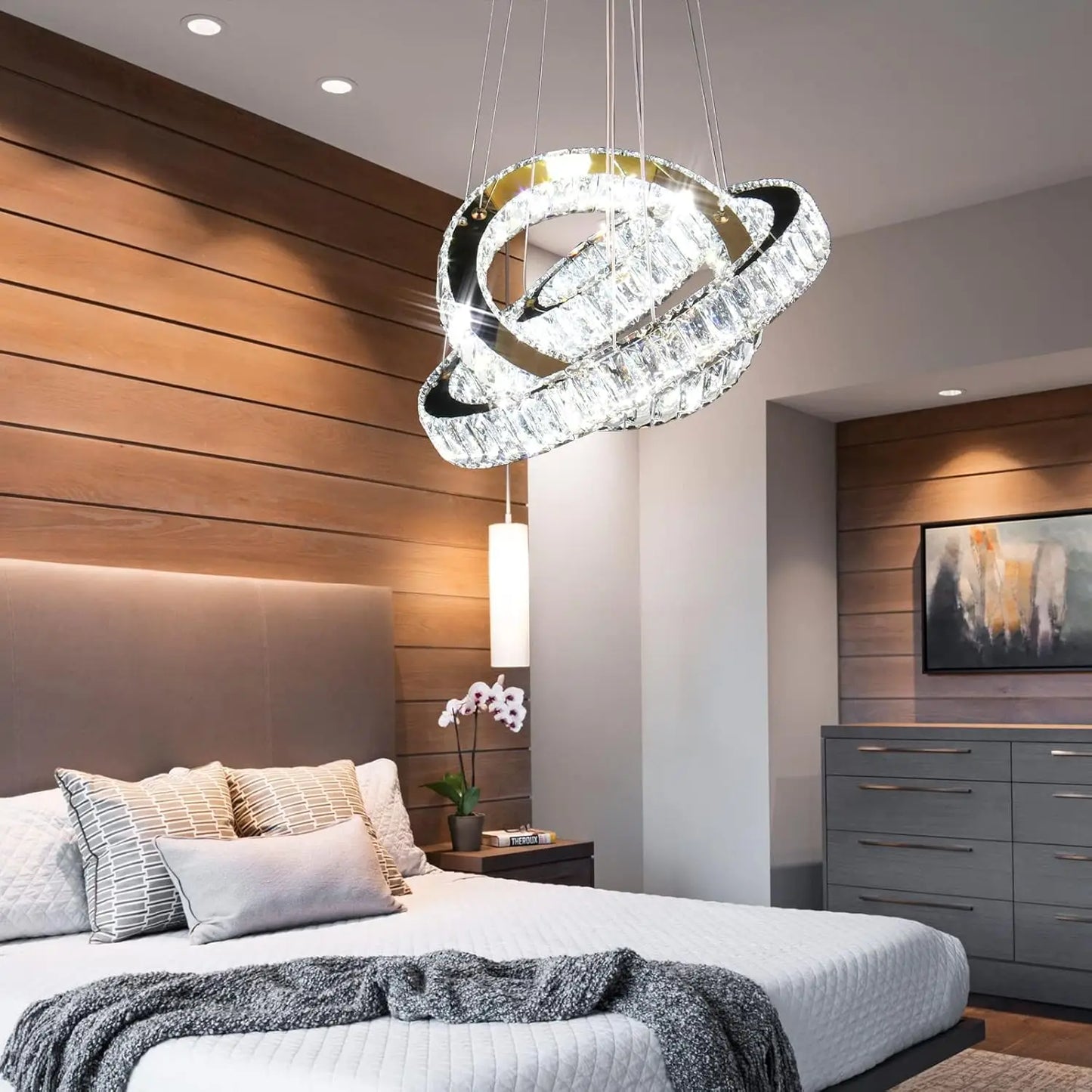 FRIXCHUR Modern LED Ring Crystal Ceiling Light Pendant Fixture
