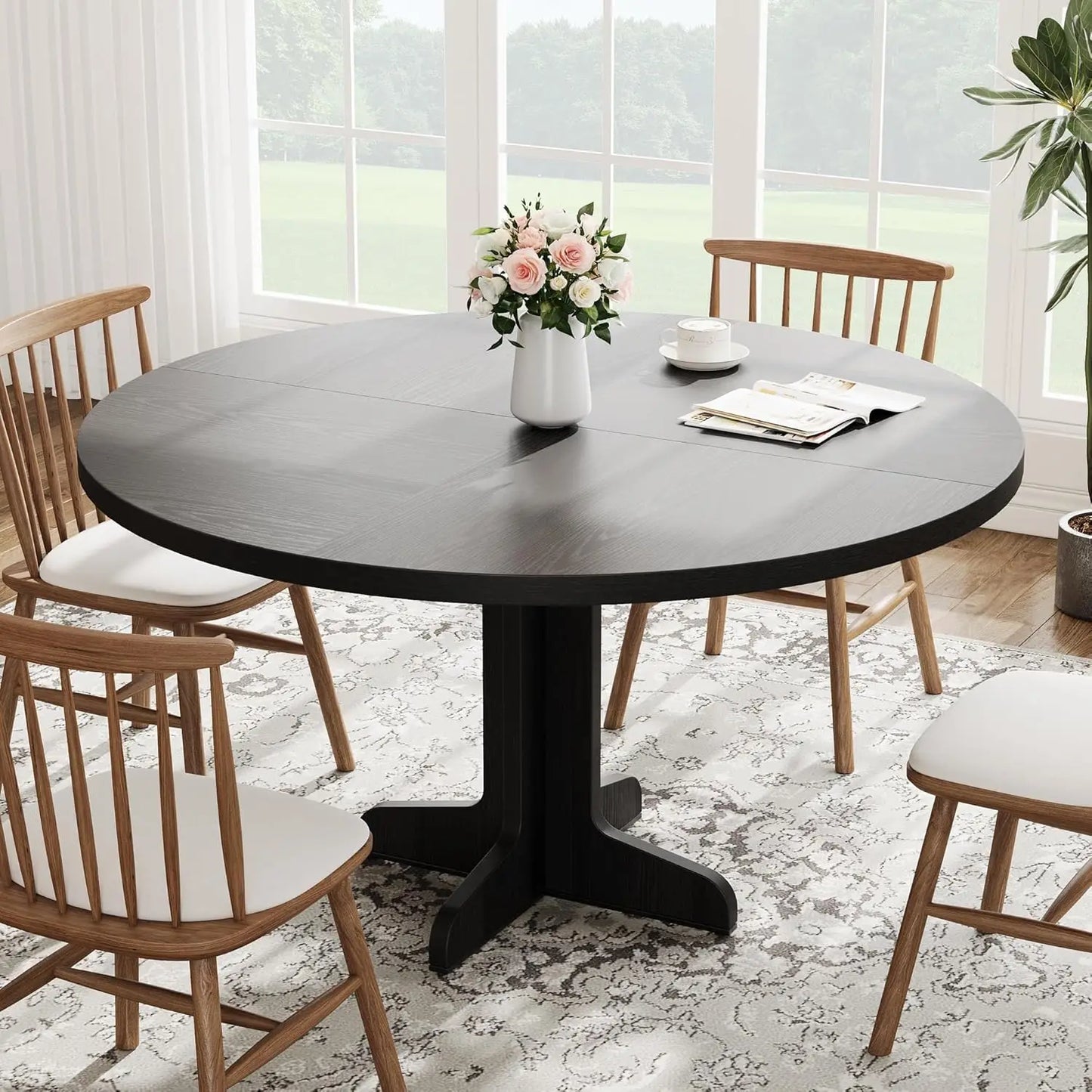 Studyset Round Dining Table Four Farmhouse Stable Base