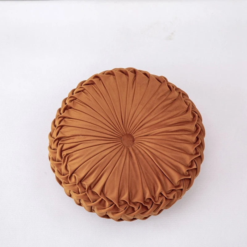 Round Velvet Pleated Decorative Throw Pillow