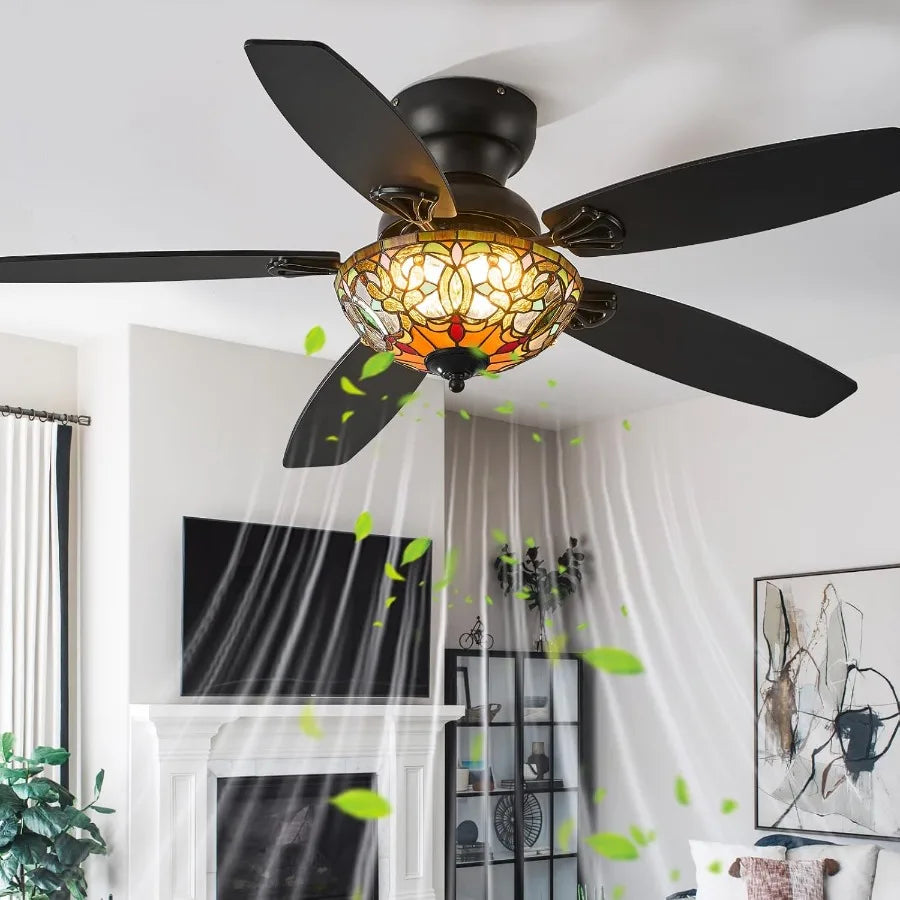Tiffany Ceiling Fans With Lights 6 Speed Reversible Indoor