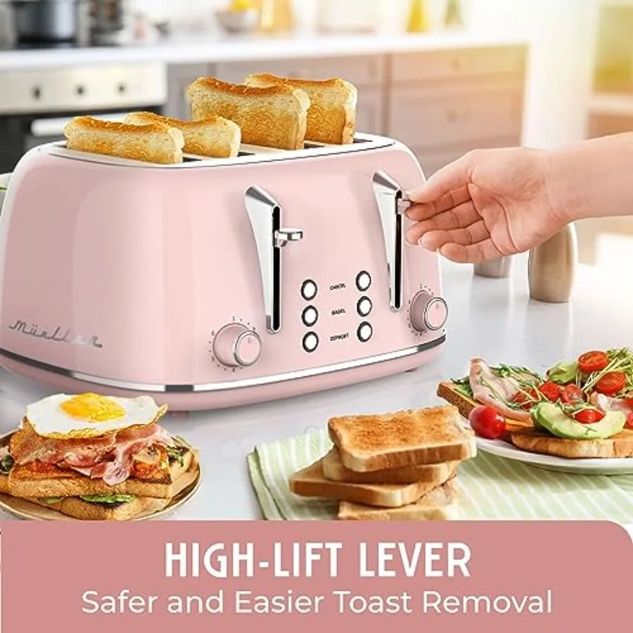 Mueller Retro Toaster with Extra Wide Slots Bagel Defrost and Cancel Function 6 Browning Levels Dual Independent Controls Remov