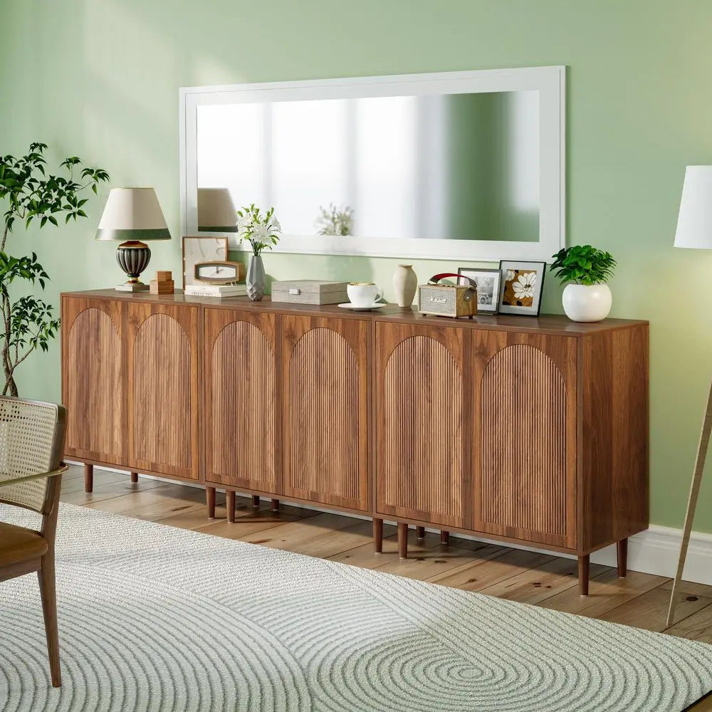 Fluted Sideboard Buffet Cabinet With Storage Mid Century Modern Arched