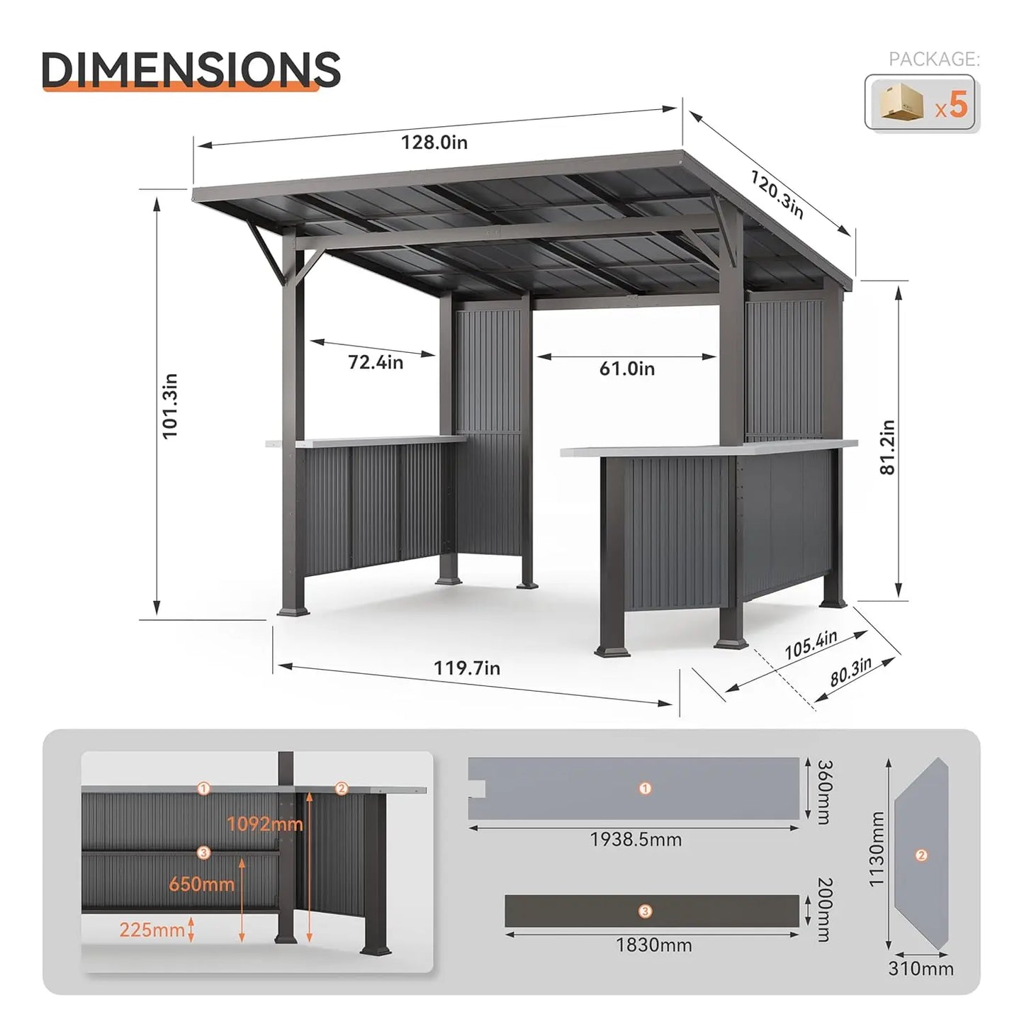 Hardtop Gazebo Waterproof Steel Frame For Patio Garden