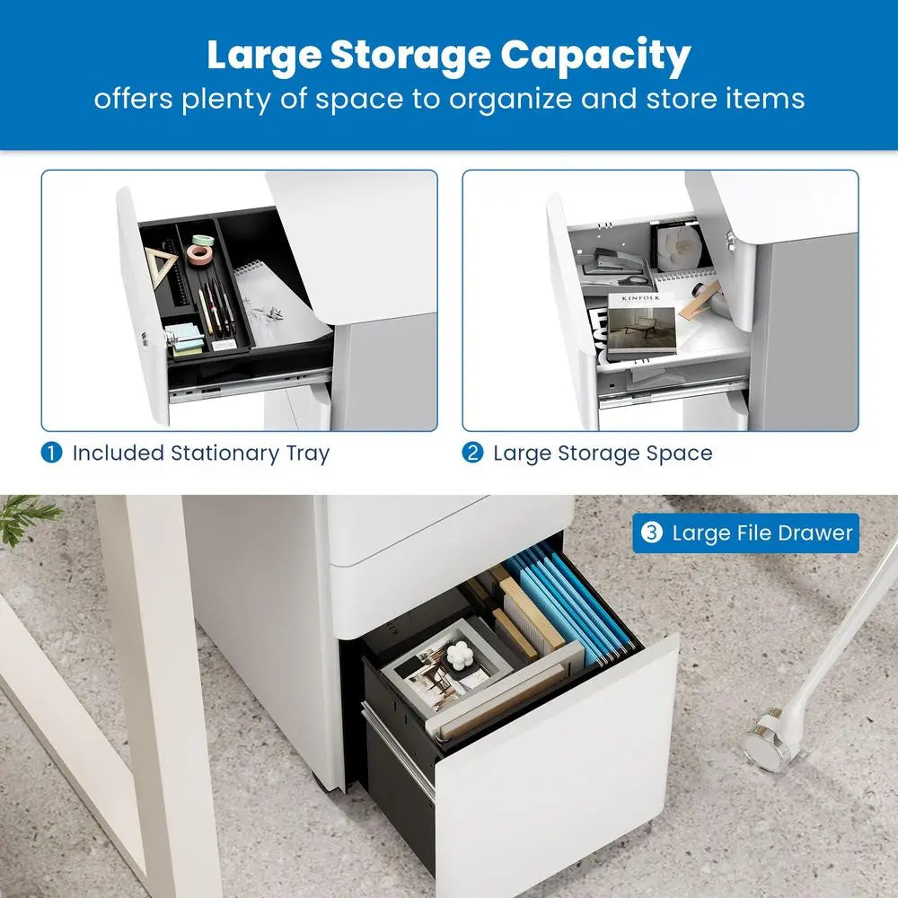 Slim 3 Drawer File Cabinet With Lock On Wheels Under Desk Home Office