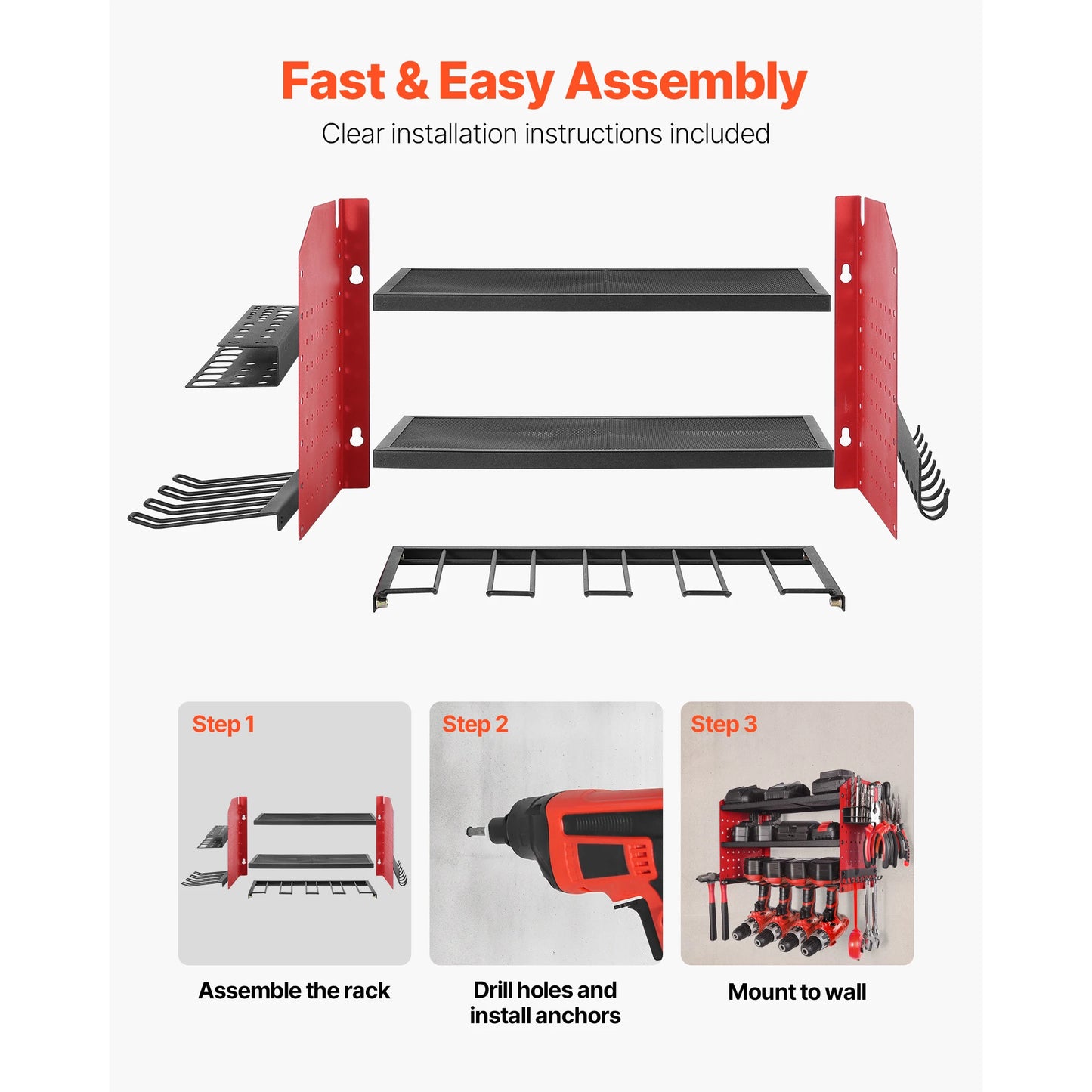 SucceBuy 3 Layer Power Tool Wall Mount Organizer Pegboard For Workshop