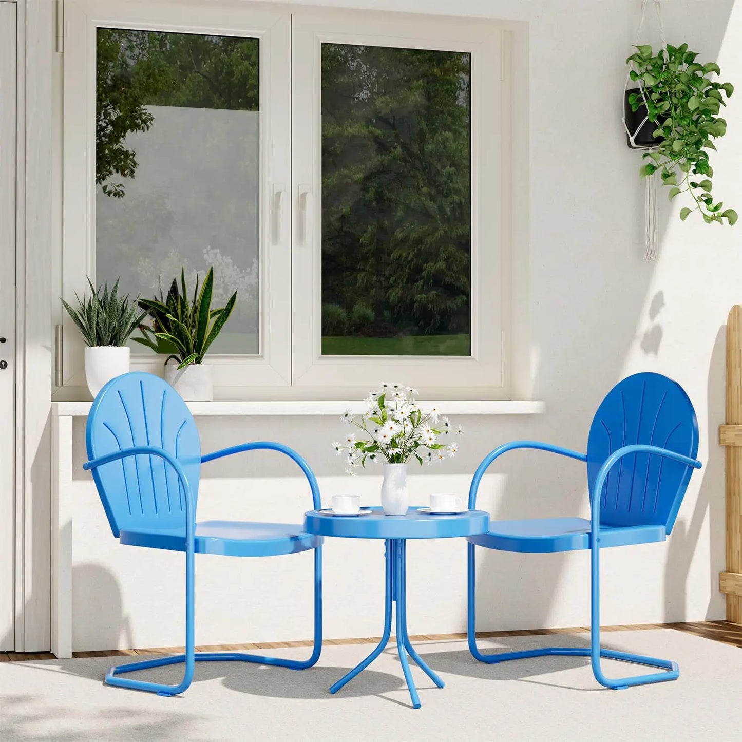 3 Piece Bistro Set, Anti-Rust Table and Chairs Set of 2, Waterproof Retro Metal Chairs for Outdoor, Customized