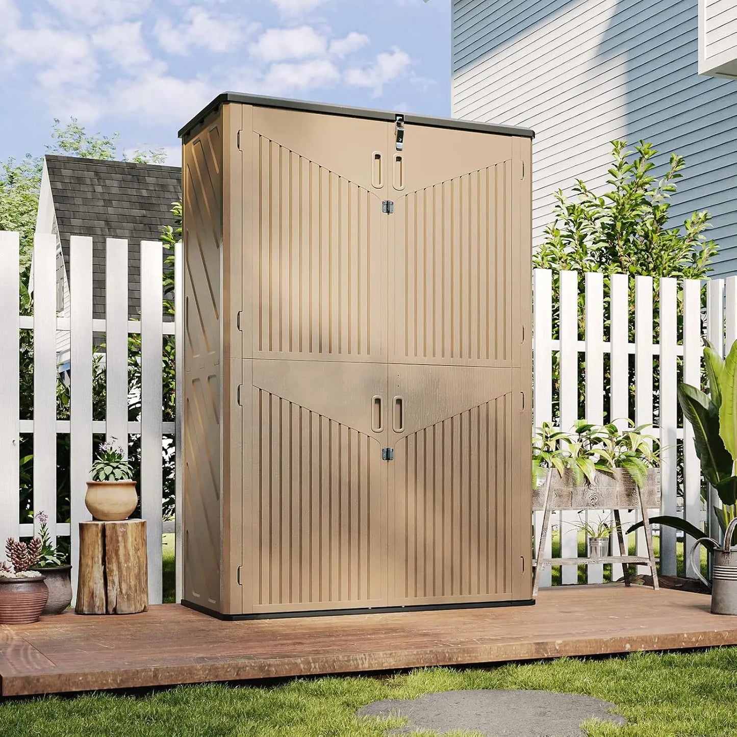 Vertical Outdoor Storage Shed Waterproof Cabinet With Floor For Garage Garden