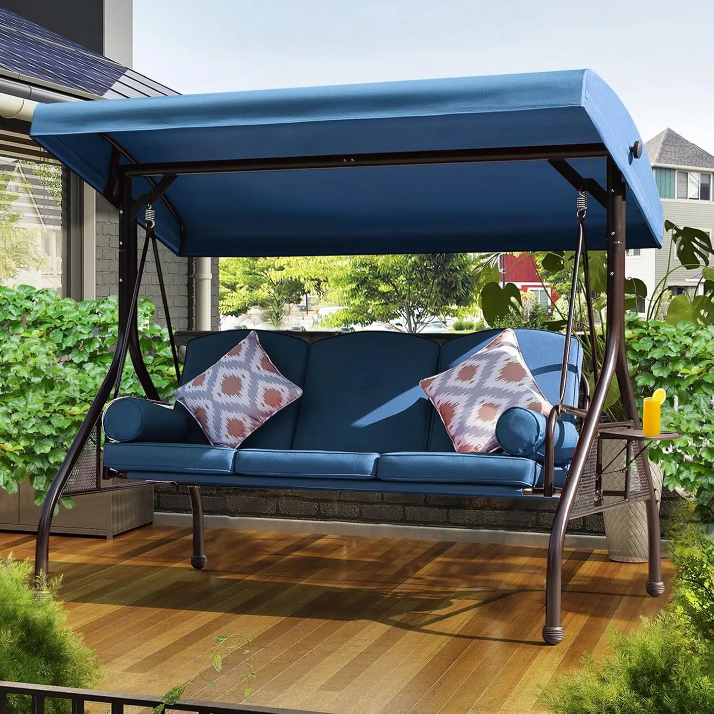 Patio Porch Swing With Adjustable Canopy And Cushion