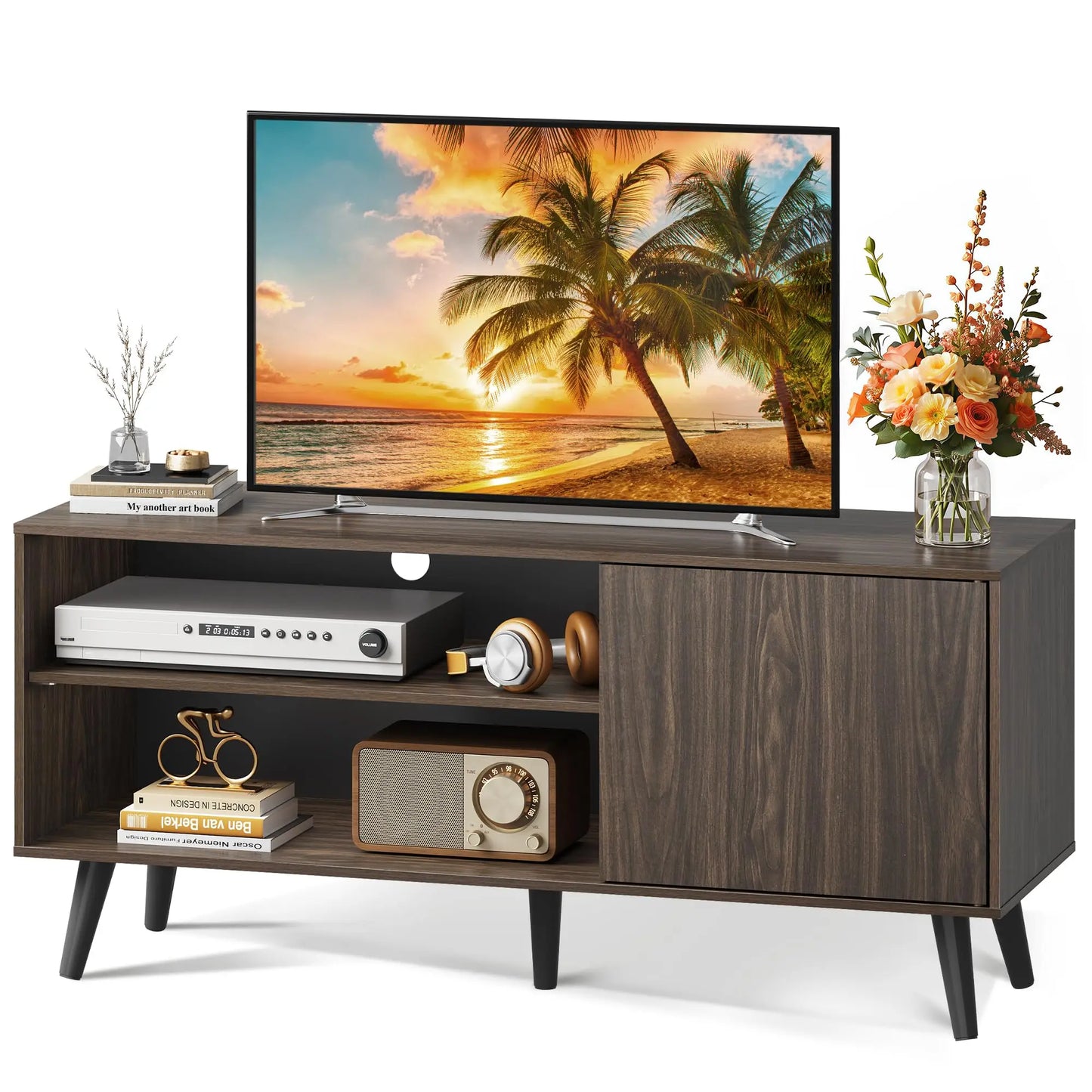 TV Stand With Storage Cabinet And Cable Management