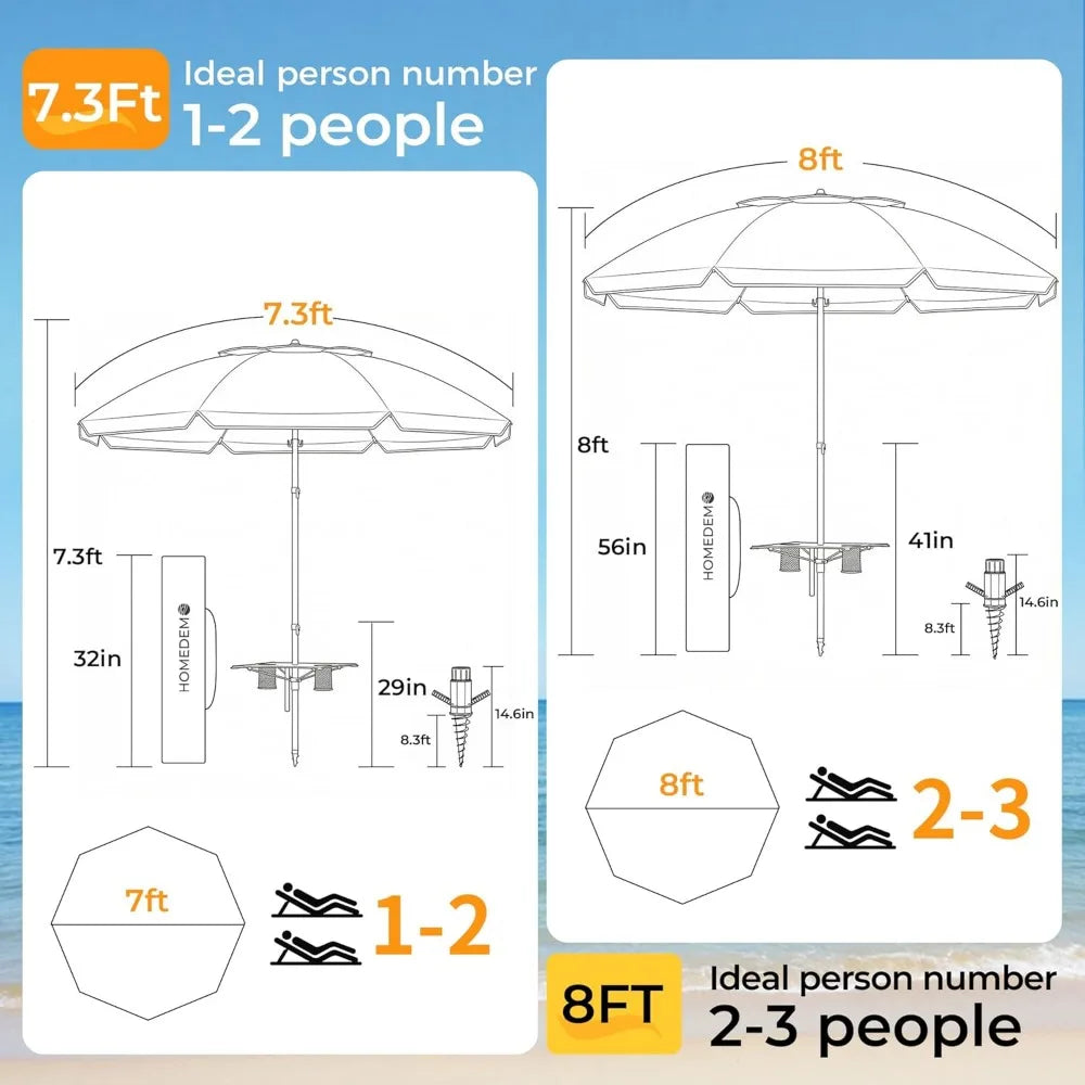 NBVCX Beach Umbrella With Sand Anchor Weight Bag Adjustable Aluminum Pole UPF 50