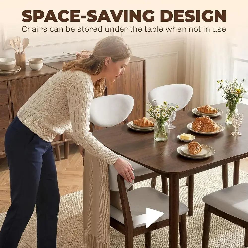 5 Piece Dining Table Set With Padded Chairs Solid Wood