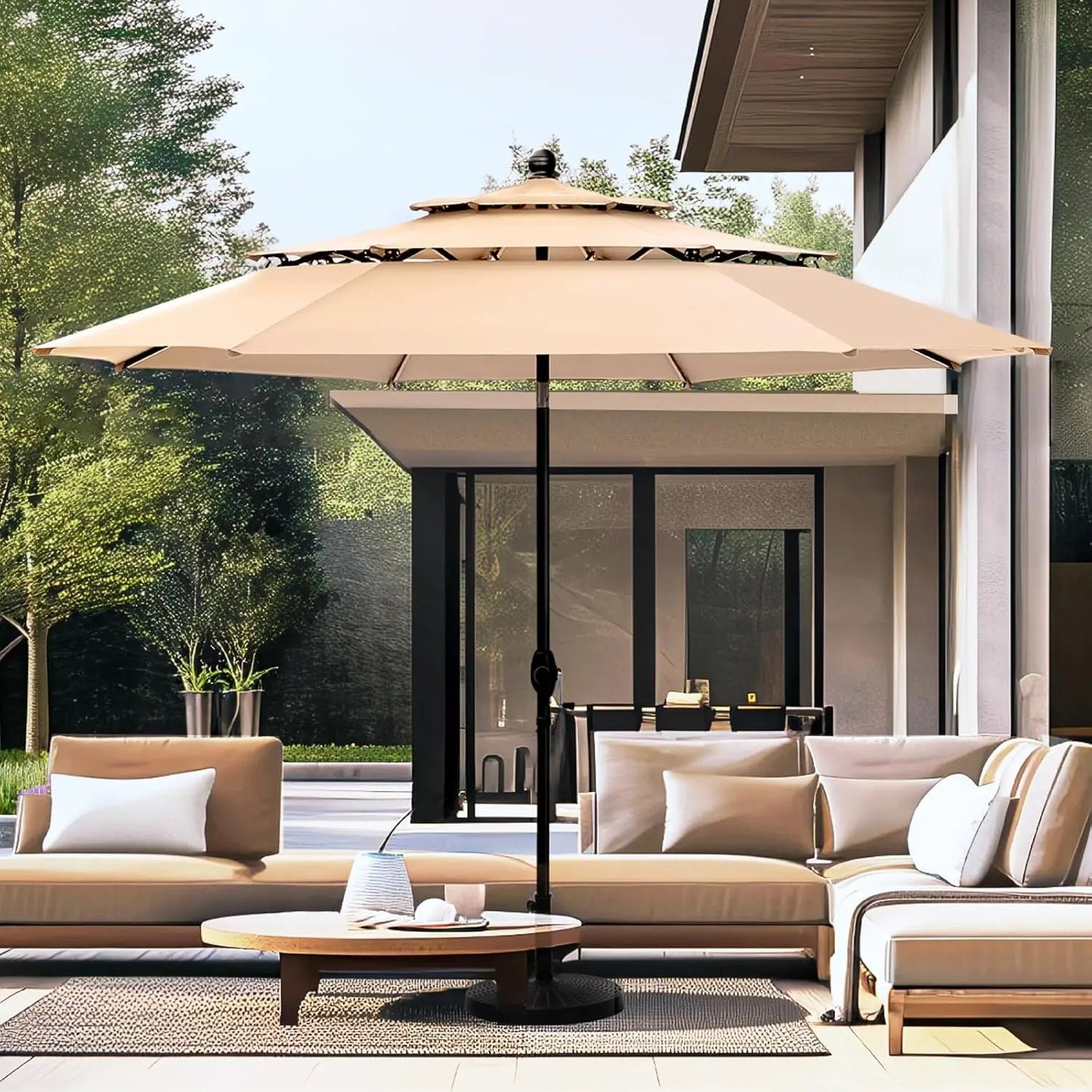 Outdoor Patio Umbrella Three Tier Vented Market Windproof UV Resistant