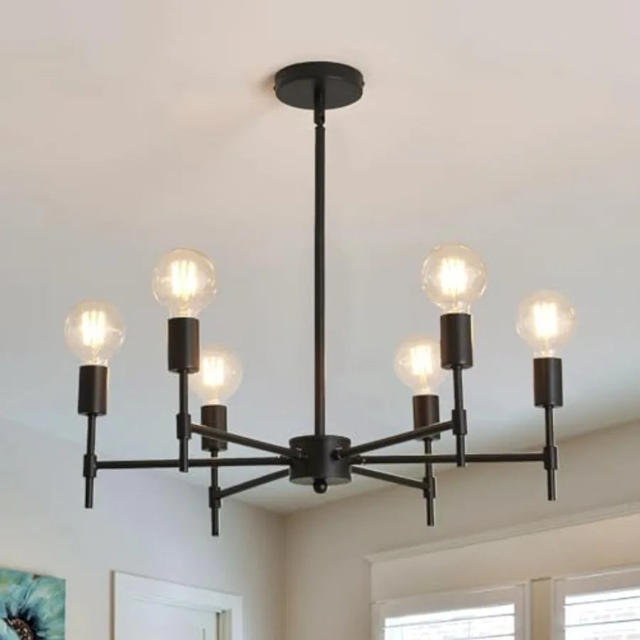 Eight Light Sputnik Chandelier Matte Industrial Flush Mount Fixture