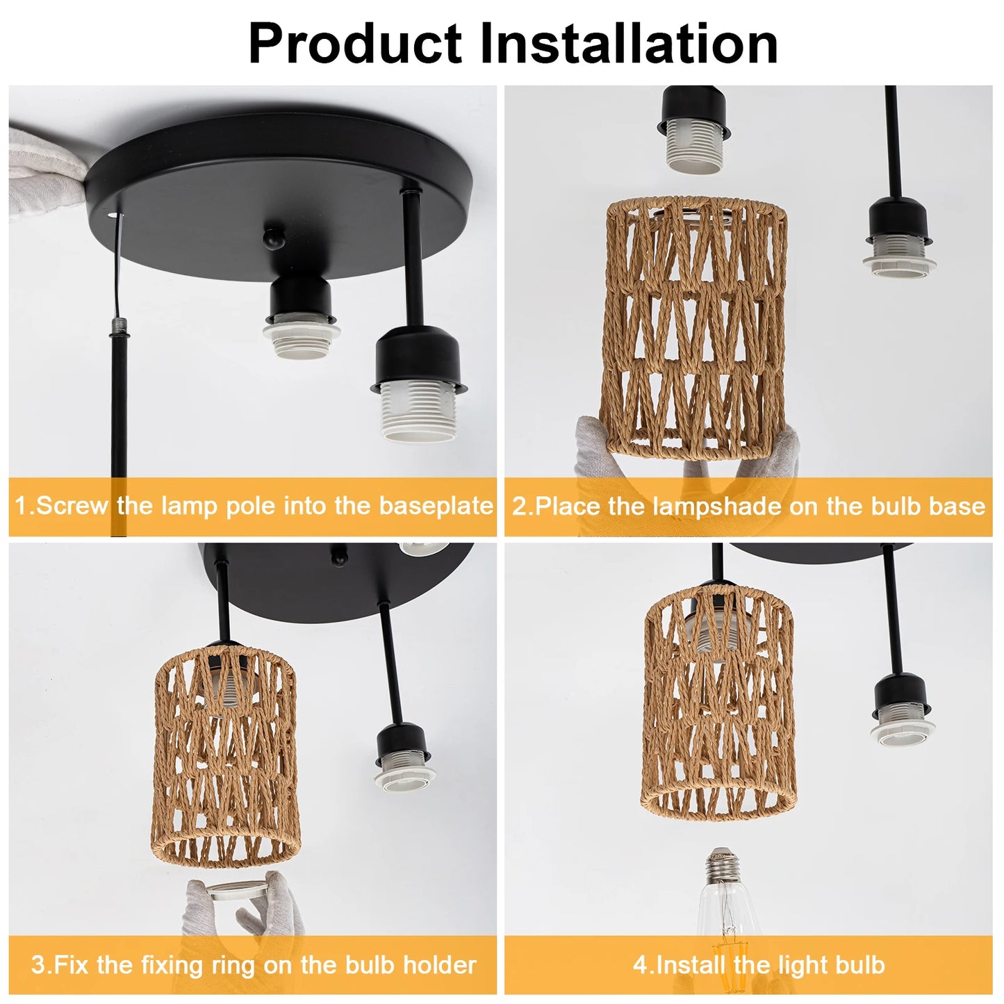 Boho Farmhouse Rattan Pendant Lights Three Light Ceiling Mount