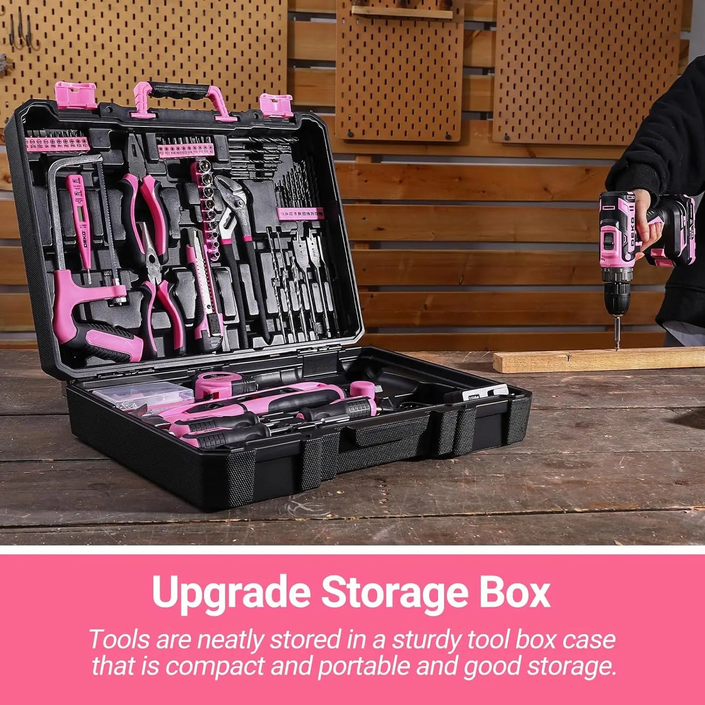 DeKo 20V Cordless Pink Drill Tool Kit With Battery