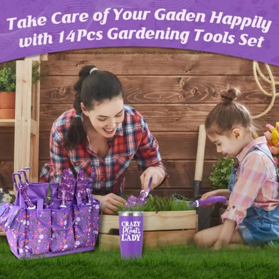 Gardening Gifts for Women Gardening Tools for Women 14 PCS Garden Tools Set Kit with Garden Tool Bag Plant Lover Christmas Moth