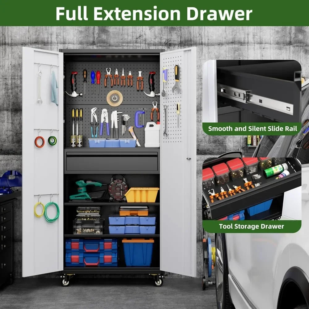 Garage Storage Cabinet On Wheels, Metal Tool Cabinet With Drawer