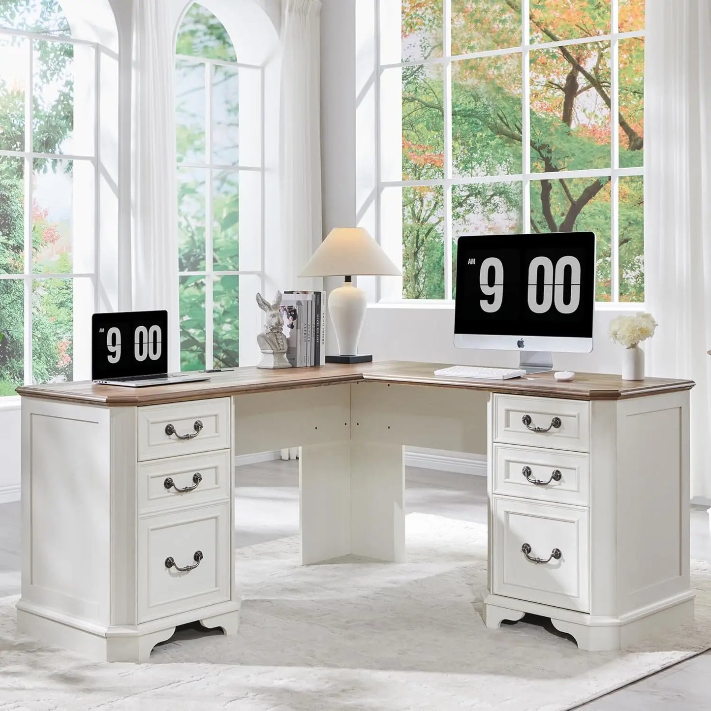 Executive Desk With Drawers Farmhouse Wood Computer Desk