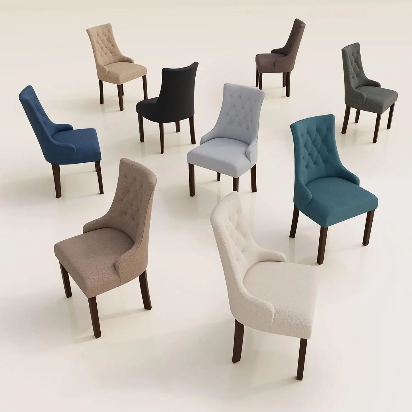 Wingback Dining Chairs Set Of 2 Tufted Upholstered Wooden Legs