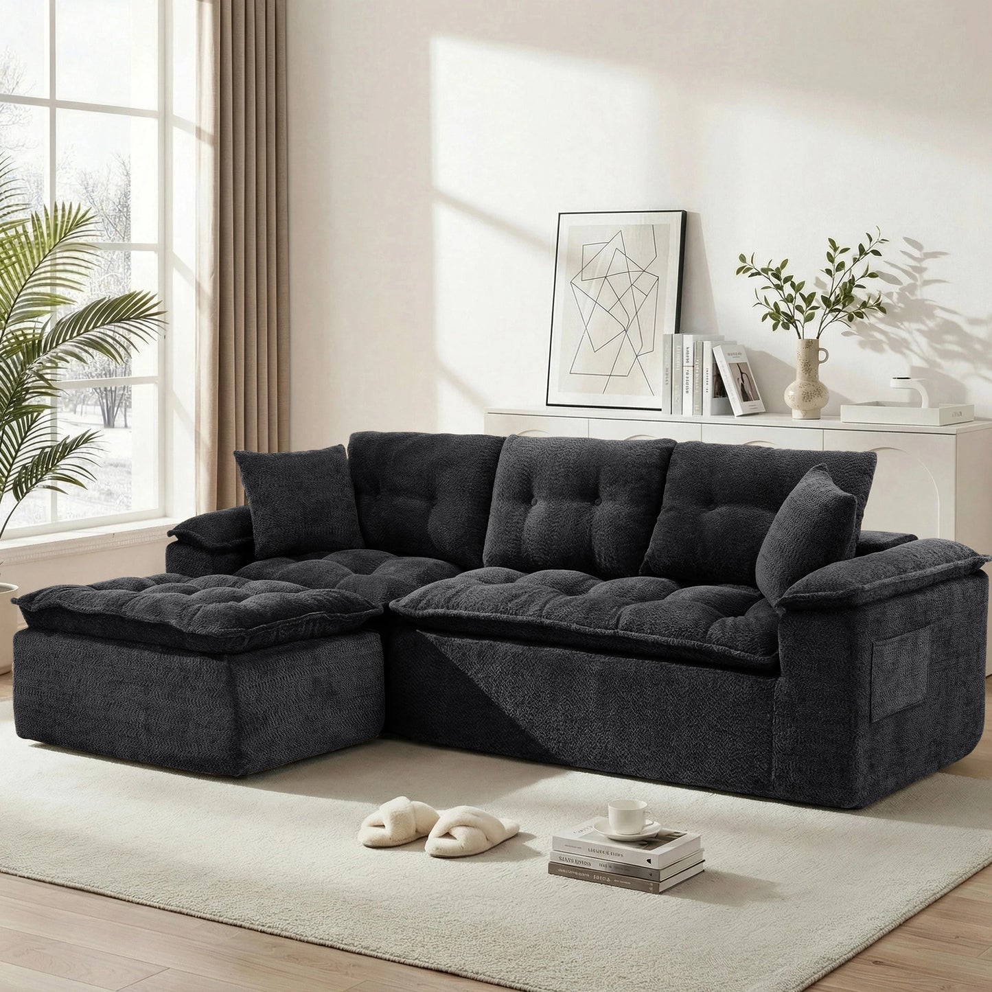 Korser Modern L Shape Cloud Sectional Sofa With Ottoman