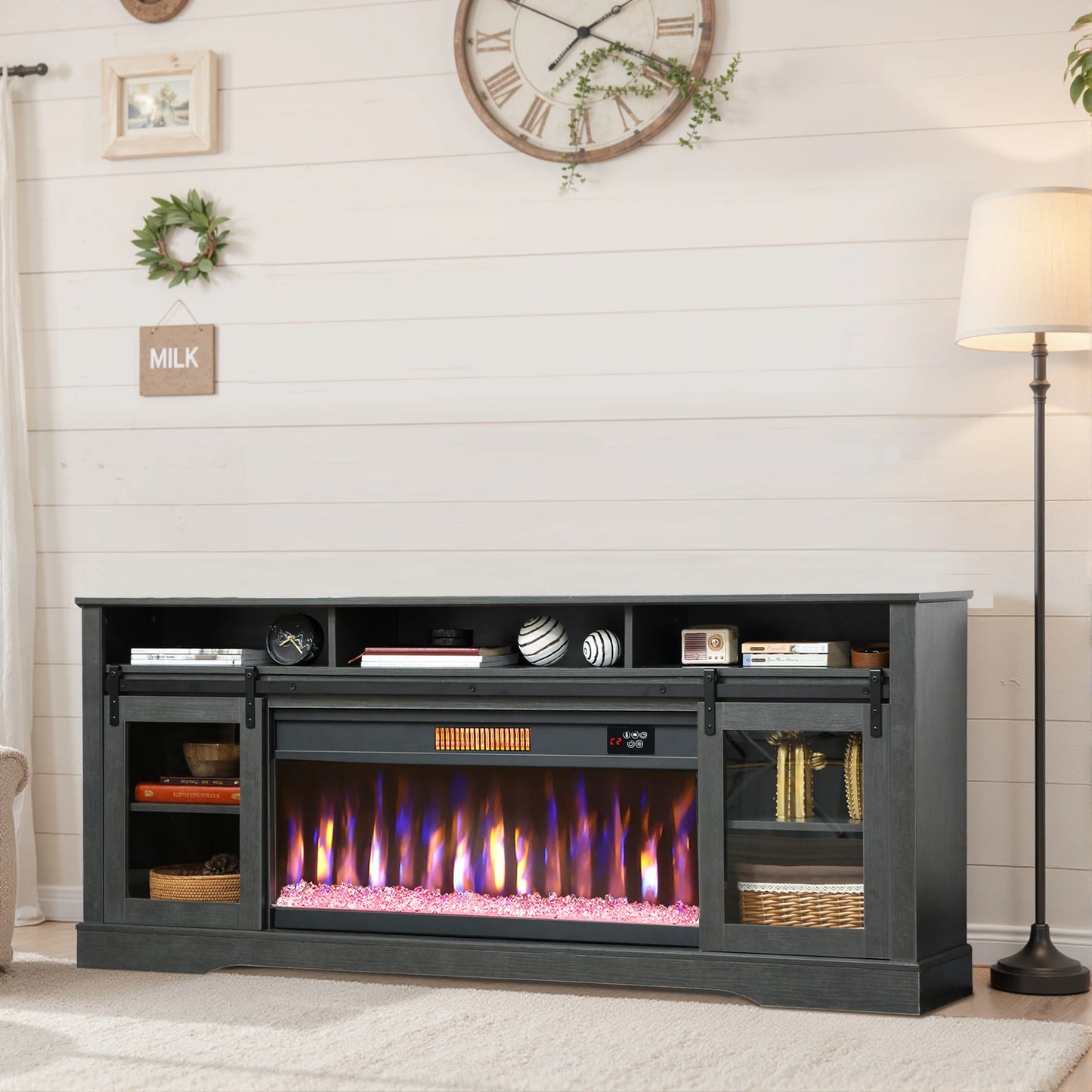 HOMCOM Fireplace TV Stand With Electric Fireplace And LED Lighting