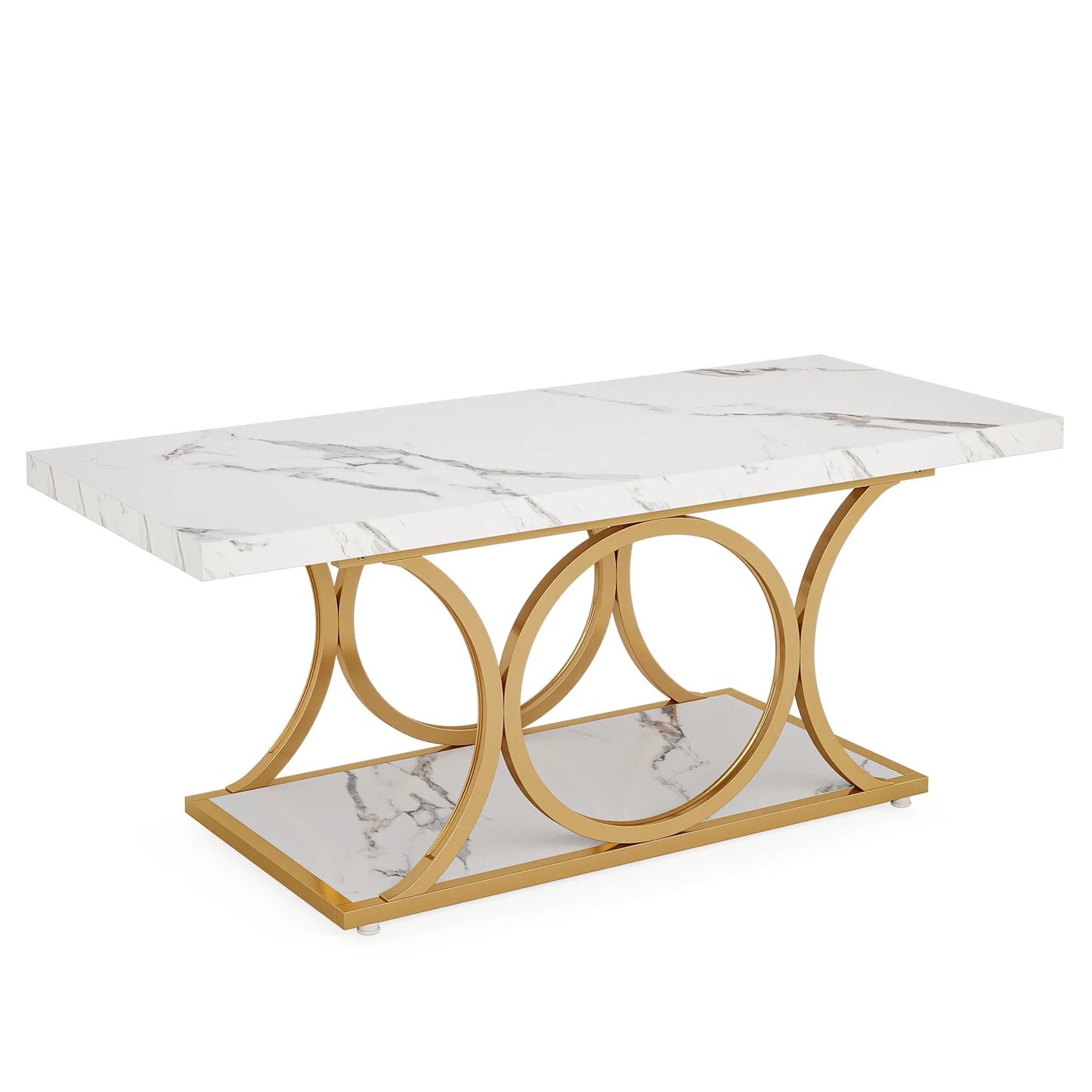 Tribesigns Rectangle Coffee Table Modern Faux Marble Wood