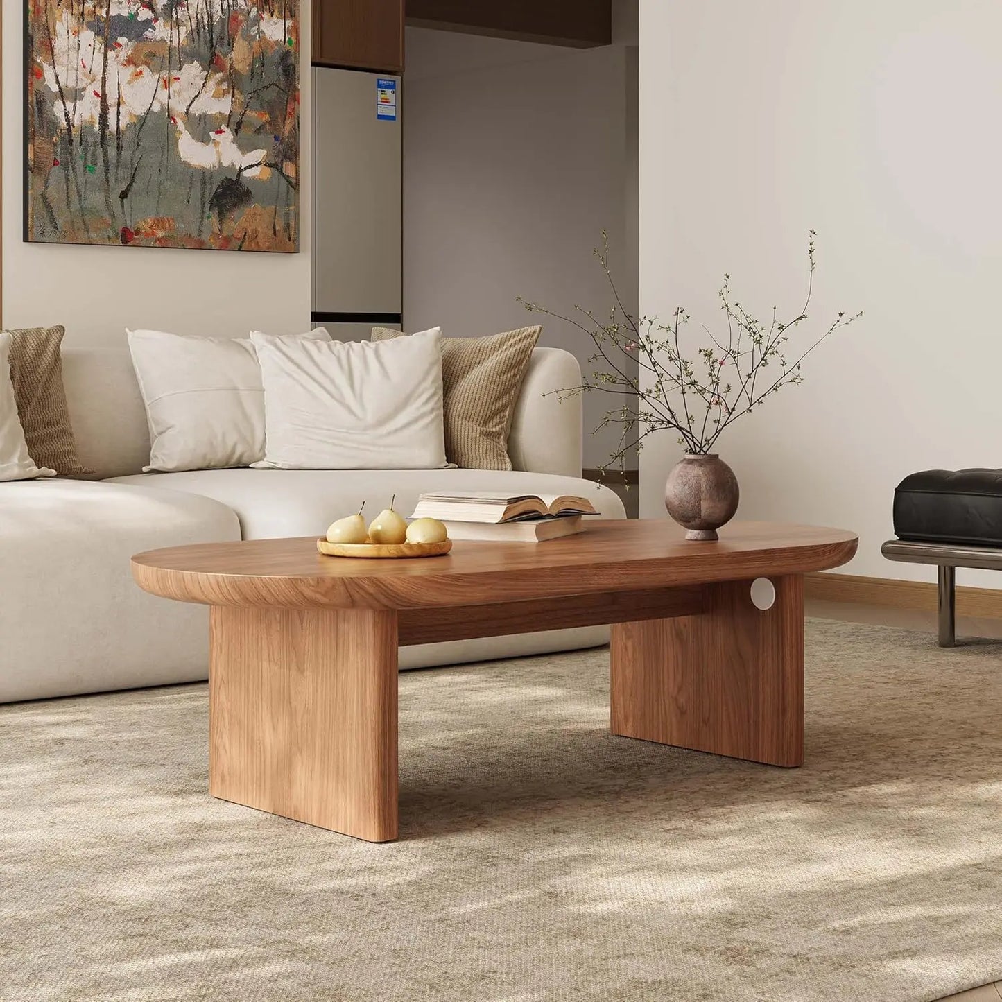 47" Oval Wooden Small Coffee Table for Living Room - Mid Century Modern Tables for Small Spaces, Lounge & Office,, Customized