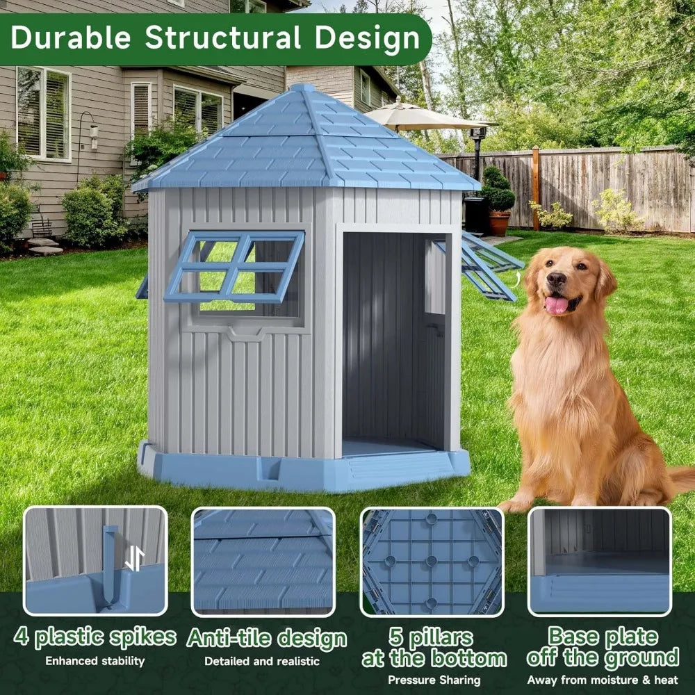 Dog House Indoor Outdoor Durable Shelter With Window Raised Floor