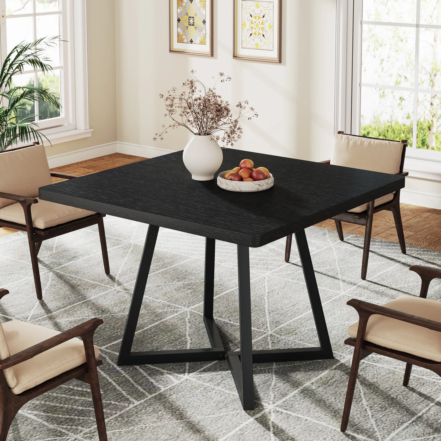 Tribesigns Square Dining Table Industrial Wood Kitchen Table