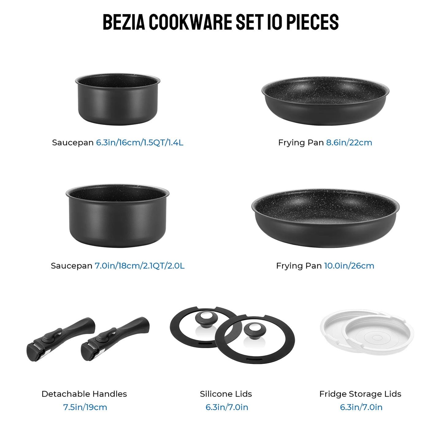 Induction Cookware Set Nonstick Pots and Pans With Removable Handles