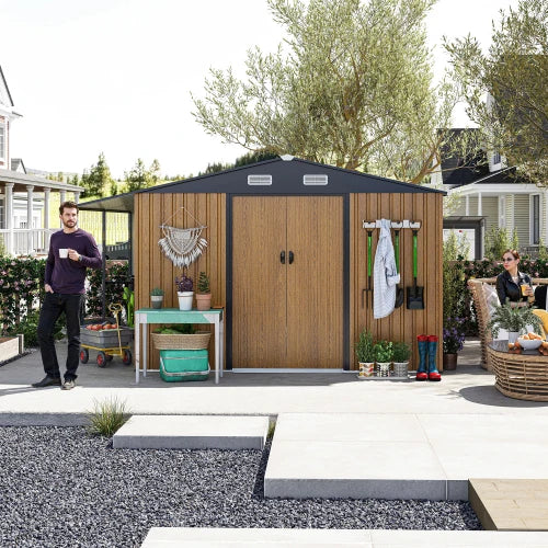 Oversized Outdoor Metal Storage Shed With Lockable Doors