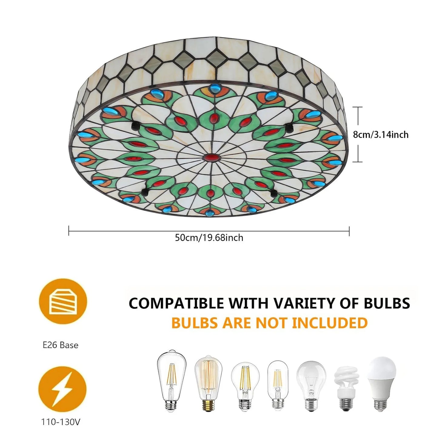 Retro Tiffany Style Flush Mount Ceiling Lamp Stained Glass Fixture