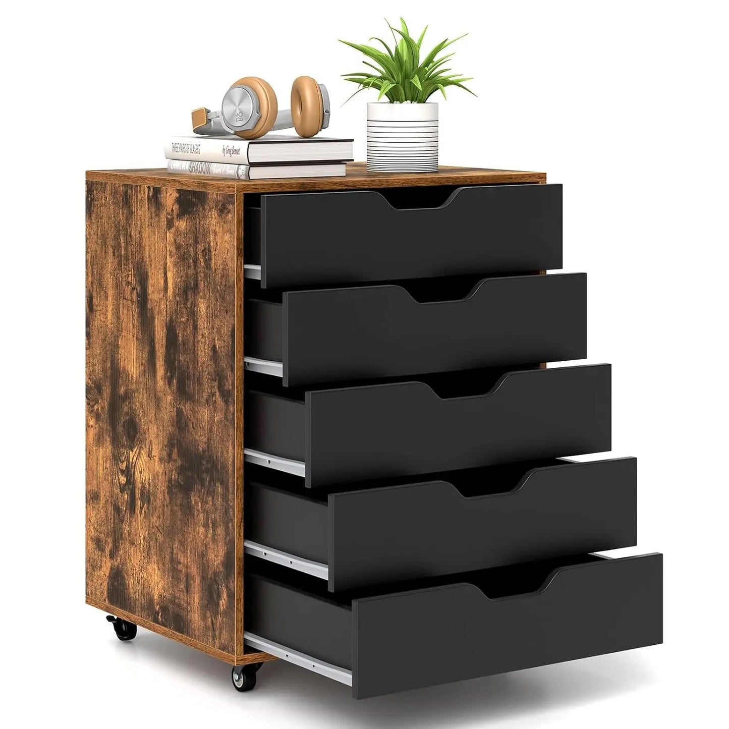 Mobile File Cabinet On Wheels Five Drawer For Home Office