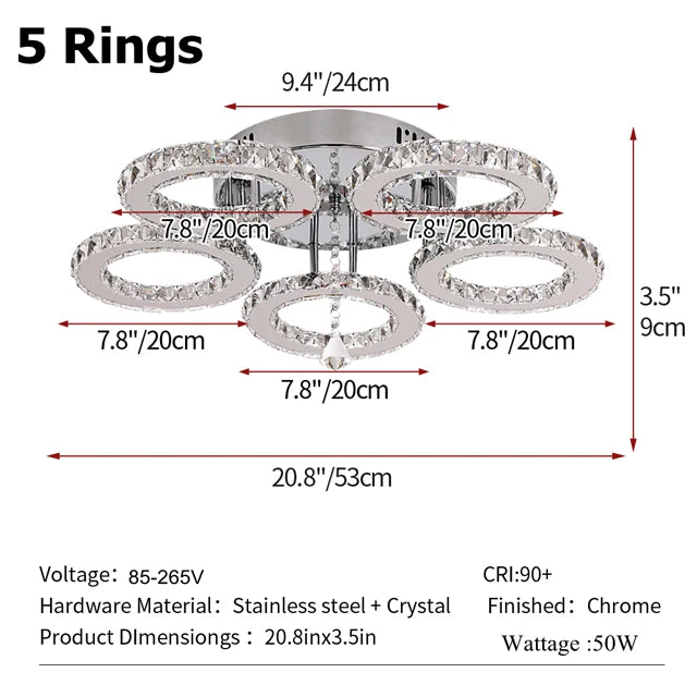 GreeLustr Crystal Pendant Light Ring Chandelier Living Room
