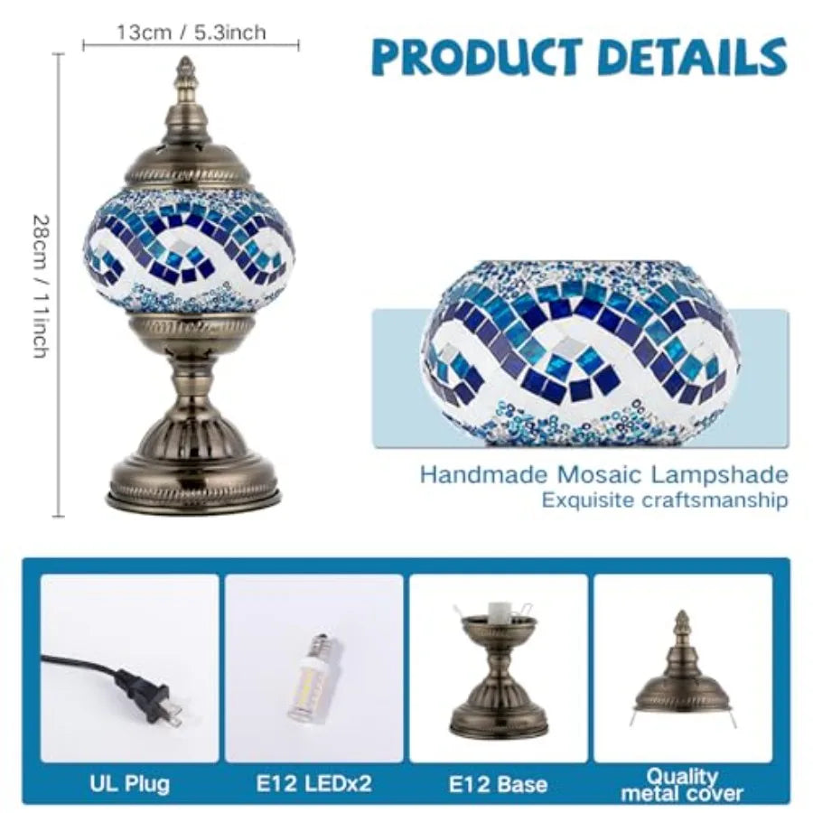 Moroccan Mosaic Table Lamp With Handmade Solar Stained Glass Shade
