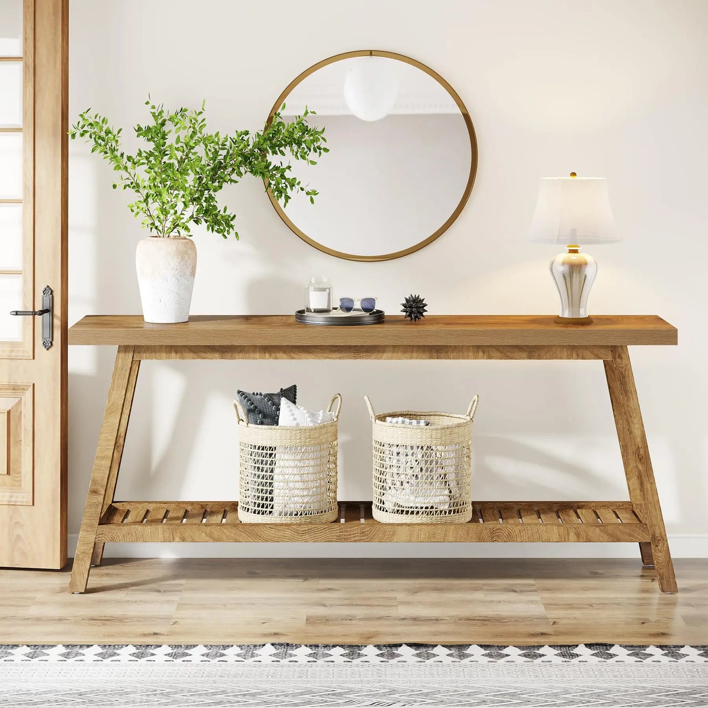 Tribesigns Modern Farmhouse 71 Inch All Wood Entryway Console Table With Storage