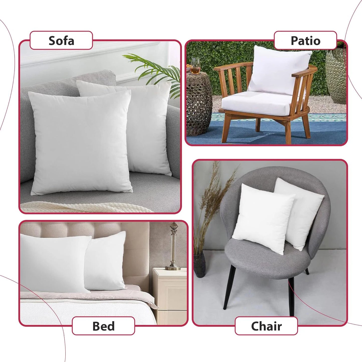 LDC Lux Decor Collection Throw Pillow Inserts 4 Soft Cushions