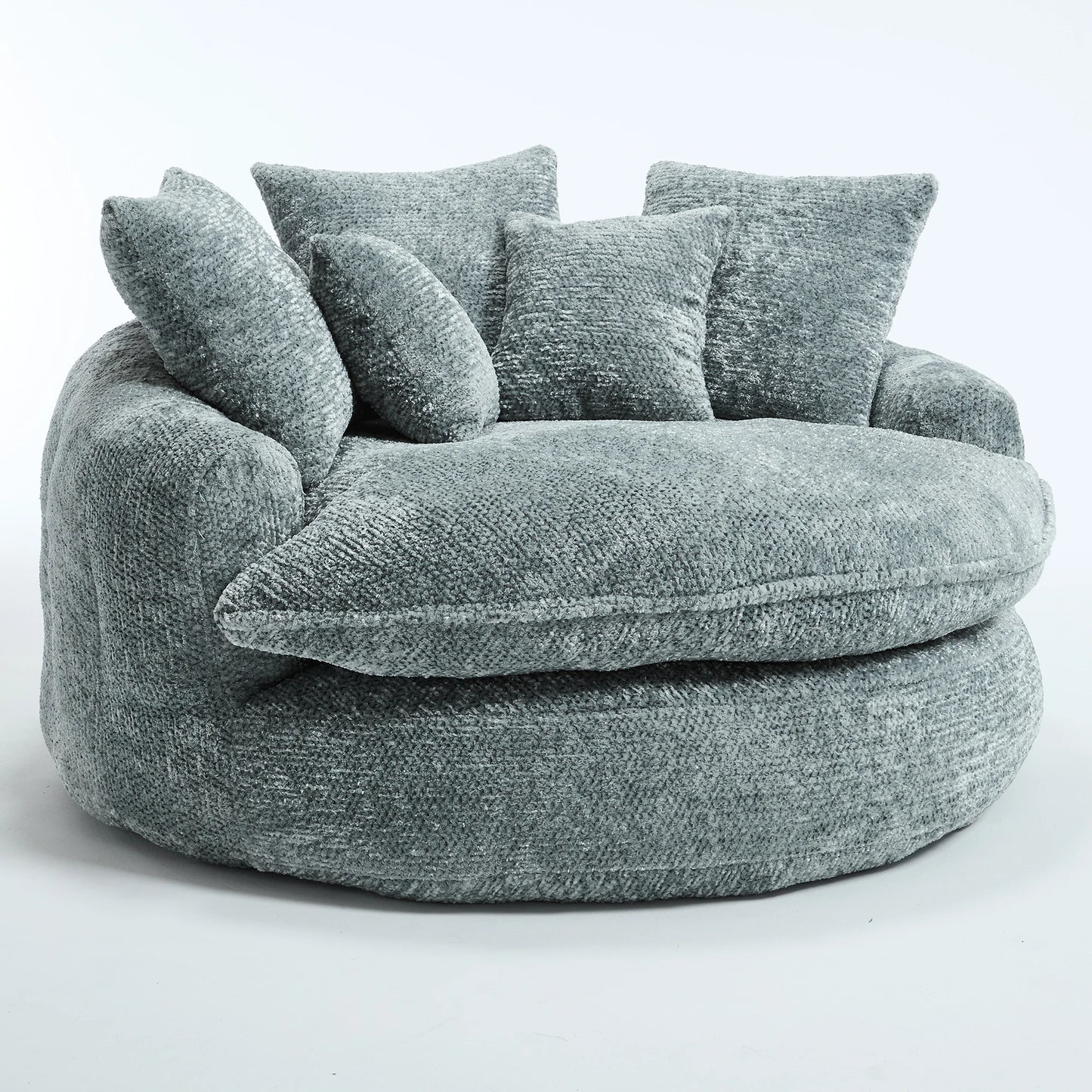 Round Chaise Lounge Chair Modern Upholstered With Five Throw Pillows