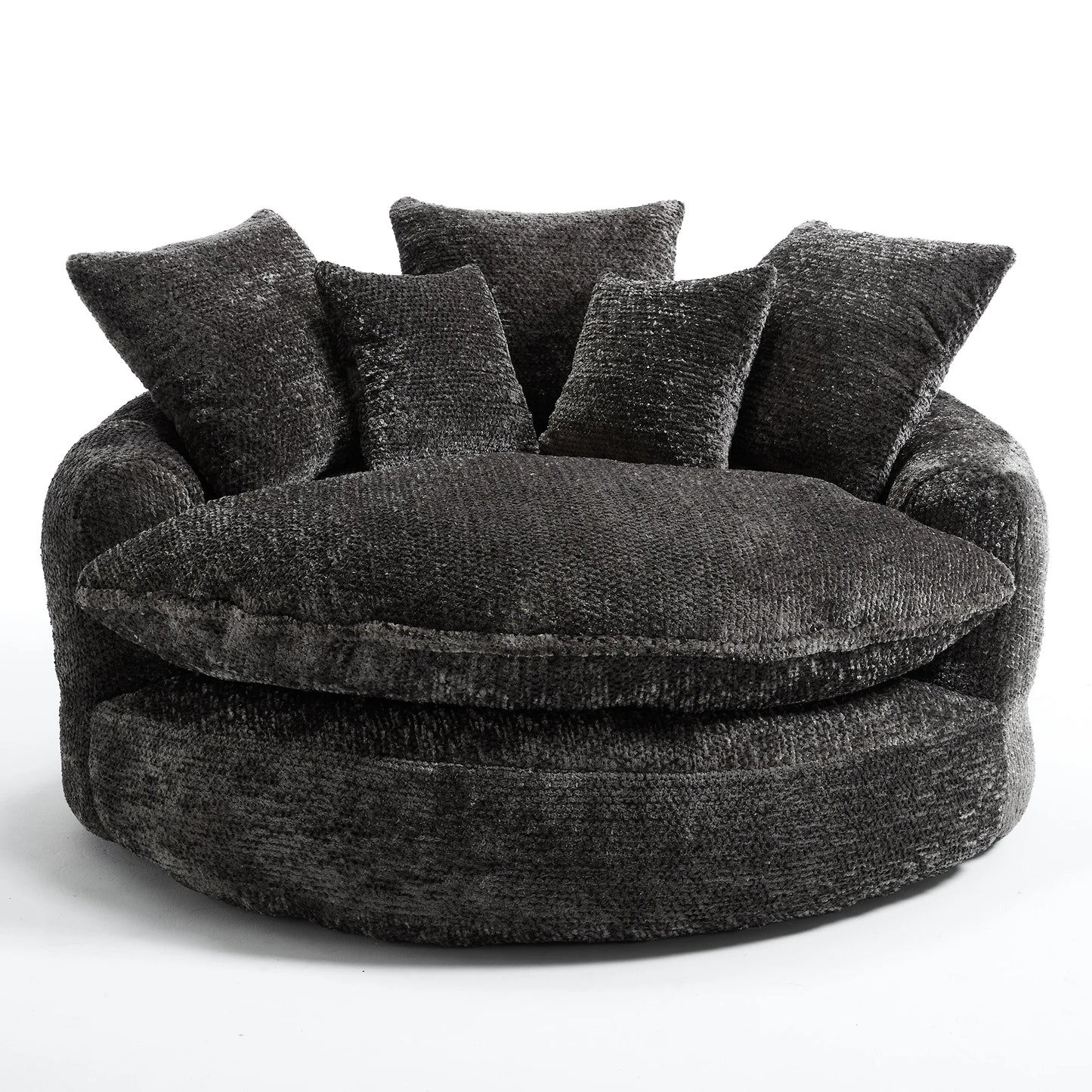 Round Chaise Lounge Chair Modern Upholstered With Five Throw Pillows