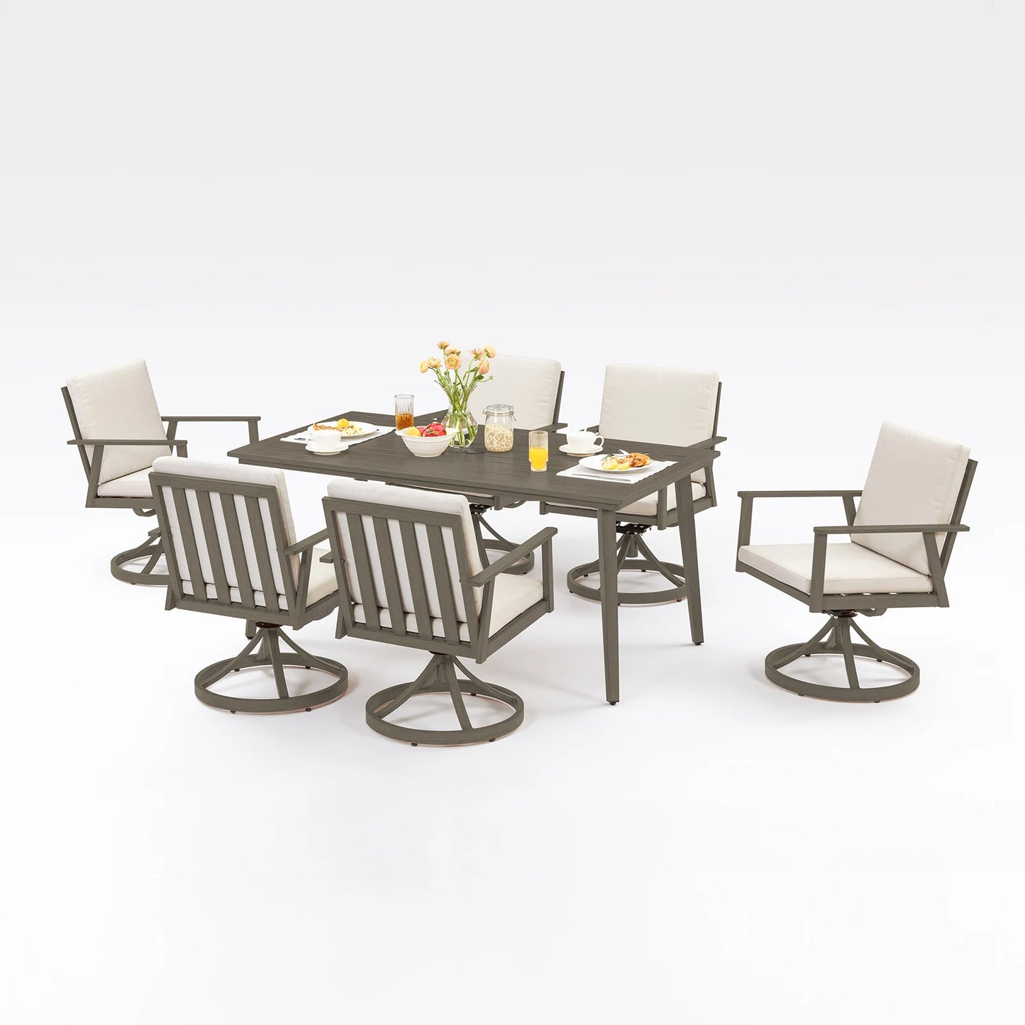 SeeHill Patio Swivel Dining Set Aluminum Chairs With Table Outdoor