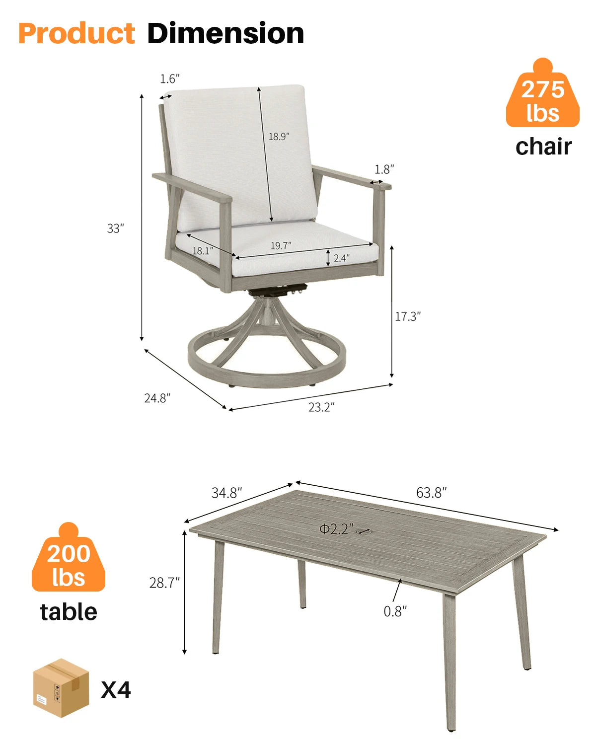 SeeHill Patio Swivel Dining Set Aluminum Chairs With Table Outdoor